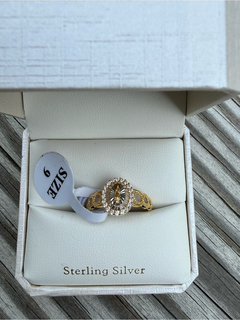 Sterling Silver Gold-Tone Oval Halo Ring - Size 9